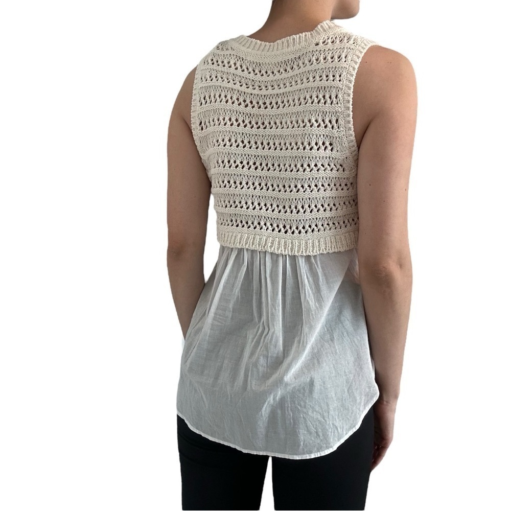 Veronica Beard Cream Sleeveless Knit Top Sheer Back Academia Ivory Size Small